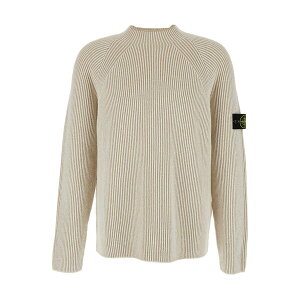 Xg[ACh Y jbg&Z[^[ AE^[ White Sweater With Ribbed Design And Logo Patch On Sleeve In Virgin Wool Blend Man White