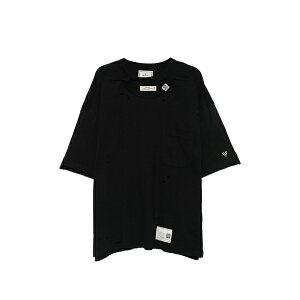 �~�n�����X�q�� �����Y T�V���c �g�b�v�X Distressed-effect layered-neck t-shirt Black