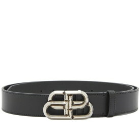 バレンシアガ メンズ ベルト アクセサリー Balenciaga BB Signature Logo Silver Belt Black