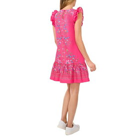 セセ レディース ワンピース トップス Women's Floral Ruffle-Sleeve Flounce-Hem Dress Beetroot Pink