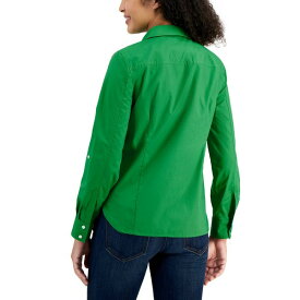 トミー ヒルフィガー レディース カットソー トップス Women's Cotton Roll-Tab Button-Up Shirt Fern