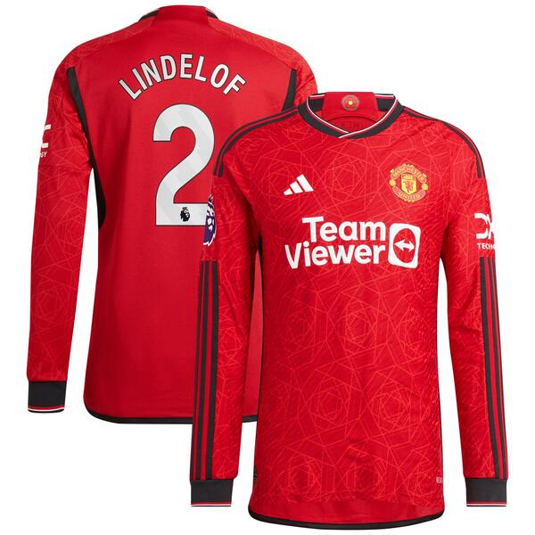 アディダス メンズ ユニフォーム トップス Victor Lindelof Manchester United adidas 2023 24 Home Authentic Long Sleeve Player Jersey Red