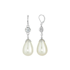 2028 レディース ピアス＆イヤリング アクセサリー Silver-Tone Crystal Large Imitation Pearl Pear Shape Drop Earring White
