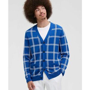 Nu[ Y jbg&Z[^[ AE^[ Men's Cotton Windowpane-Plaid Cardigan Sweater, Exclusively at Macy's Royal Blue