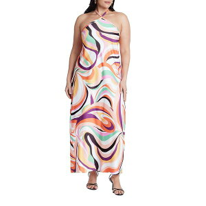 �G���N�C ���f�B�[�X �����s�[�X �g�b�v�X Plus Size Tie Neck Printed Maxi Dress Sabrina swirl multi