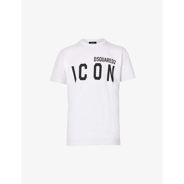 ディースクエアード メンズ Tシャツ トップス Icon logo-print cotton-jersey T-shirt WHITE-BLACK