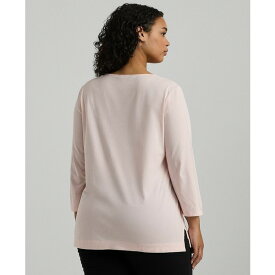 ラルフローレン レディース カットソー トップス Women's Plus Size Split-Neck Three-Quarter Sleeve Cotton Tunic Pink Opal