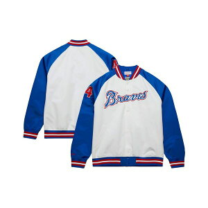 �~�b�`�F��&�l�X �����Y �W���P�b�g���u���]�� �A�E�^�[ Men's Hank AaronWhite/Royal Atlanta Braves Cooperstown Collection Legends Lightweight Satin Raglan Full-Snap Jacket White, Royal