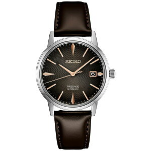 ZCR[ Y rv ANZT[ Men's Automatic Presage Brown Leather Strap Watch 40mm Charcoal