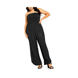 VeB[VbN fB[X s[X gbvX Plus Size Smocked Jumpsuit Black