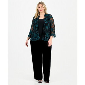 �A���b�N�X�C�u�j���O�X ���f�B�[�X �J�b�g�\�[ �g�b�v�X Plus Size Embroidered 3/4-Sleeve Jacket & Sleeveless Top BLACK EMERALD