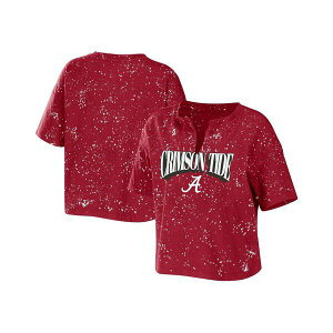 EFA oC GEAh[Y fB[X Jbg\[ gbvX Women's Crimson Alabama Crimson Tide Bleach Wash Splatter Notch Neck T-shirt Crimson
