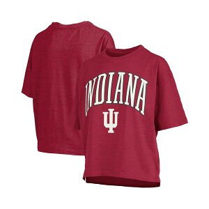 vX{bNX fB[X Jbg\[ gbvX Women's Crimson Indiana Hoosiers Nelson Arch Over Logo Waist Length Oversized Slub T-Shirt Crimson