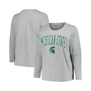 �v���t�B�[�� ���f�B�[�X �J�b�g�\�[ �g�b�v�X Women's Heather Gray Michigan State Spartans Plus Size Arch Over Logo Scoop Neck Long Sleeve T-shirt Heather Gray