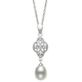 ベル ドゥ メール レディース ネックレス・チョーカー・ペンダントトップ アクセサリー Cultured Freshwater Pearl (7-8mm) & Lab-Created White Sapphire (1/10 ct. t.w.) Double Drop 18" Pendant Necklace in Sterling Silver Sterling Silver