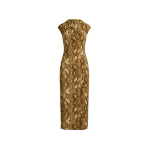 �����t���[���� ���f�B�[�X �����s�[�X �g�b�v�X Python-print jersey cap-sleeve midi dress Brown