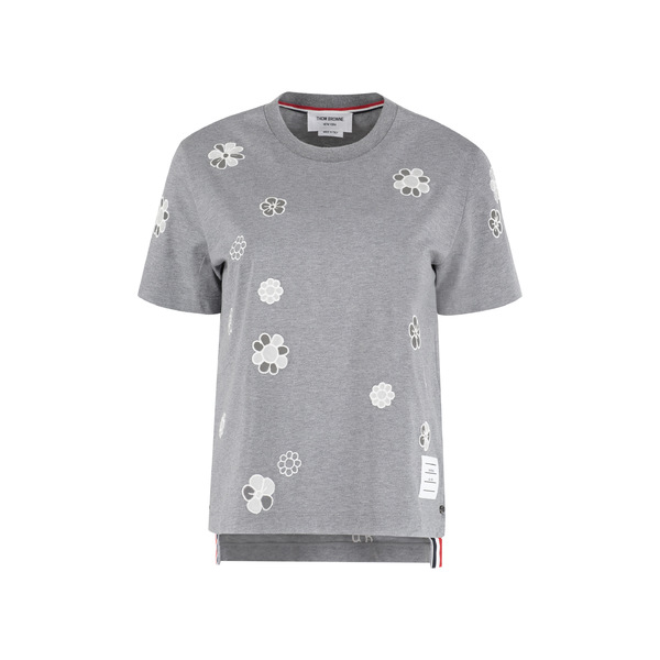 【お買い得！】 Embroidered トップス Tシャツ レディース トムブラウン Cotton grey T-shirt Tシャツ・カットソー