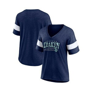 t@ieBNX fB[X Jbg\[ gbvX Women's Heather Deep Sea Blue Seattle Kraken Clapper V-Neck Half-Sleeve T-Shirt Heather Navy