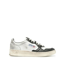 オートリー メンズ スニーカー シューズ Black And White medalist Low Top Sneakers Distressed Finish In Cow Leather White Grey Silver