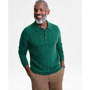 Nu[ Y jbg&Z[^[ AE^[ Men's Regular-Fit Cable-Knit 100% Cashmere Sweater Polo Shirt, Macy's Exclusive Green