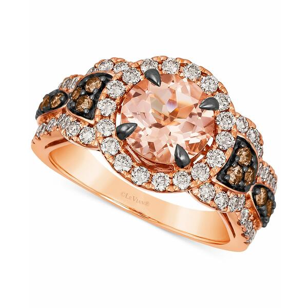 ルヴァン レディース リング アクセサリー Peach Morganite (1-1 ct.  Diamond (1-1 20 ct. Halo Statement Ring in 14k Rose Gold No Color