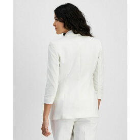 バースリー レディース ジャケット＆ブルゾン アウター Women's Faux Double-Breasted Linen-Blend Ruched-Sleeve Blazer, Created for Macy's Blanc