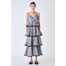 イングリッシュファクトリー レディース ワンピース トップス Women's Grid Print Tiered Maxi Dress with Ric Rac Trim Multi