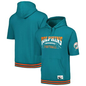 ミッチェル&ネス メンズ パーカー・スウェットシャツ アウター Miami Dolphins Mitchell & Ness PreGame Short Sleeve Pullover Hoodie Aqua
