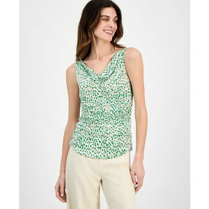 ANC fB[X Jbg\[ gbvX Women's Printed Cowlneck Ruched Sleeveless Top Tropical Green Multi