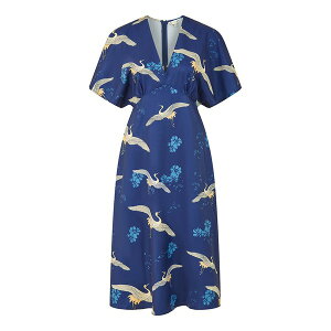 ~L fB[X WPbgu] AE^[ Yumi Green Crane Print Kimono Midi Dress