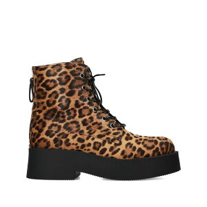 �v���~�A�[�^ ���f�B�[�X �u�[�c �V���[�Y Leopard-print platform lace-up shoes Brown