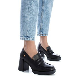 キシタイ レディース スリッポン・ローファー シューズ Carmela Collection, Women's Leather Heeled Loafers By XTI Black