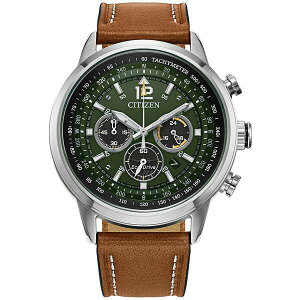 V`Y Y rv ANZT[ Eco-Drive Men's Chronograph Avion Brown Leather Strap Watch 44mm Brown