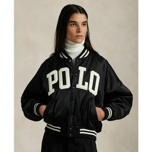 t[ fB[X WPbgu] AE^[ Women's Logo Satin Bomber Jacket Polo Black