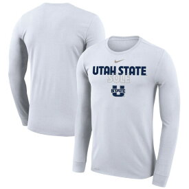 ナイキ メンズ Tシャツ トップス Utah State Aggies Nike 2023 On Court Bench Long Sleeve TShirt White