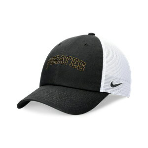 iCL Y Xq ANZT[ Men's Black Pittsburgh Pirates Evergreen Wordmark Trucker Adjustable Hat Blk/wht