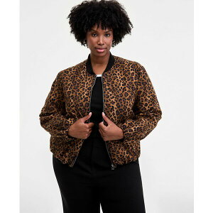 I T[eBtH[X fB[X WPbgu] AE^[ Women's Leopard Print Bubble-Hem Bomber Jacket, XXS-3X, Macy's Exclusive Dark Roast Combo