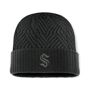 t@ieBNX Y Xq ANZT[ Men's Black Seattle Kraken Authentic Pro Road Cuffed Knit Hat Black