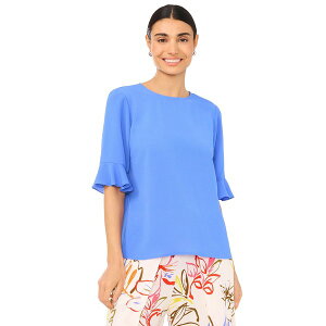 ZZ fB[X Jbg\[ gbvX Women's Ruffled-Cuff 3/4-Sleeve Crew Neck Top Tropic Night