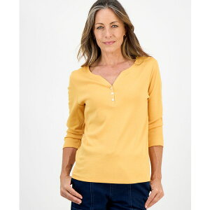 �X�^�C���A���h�R�[ ���f�B�[�X �J�b�g�\�[ �g�b�v�X Women's Cotton 3/4-Sleeve Henley Tee, PXS-4X, Created for Macy's Saffron Spice