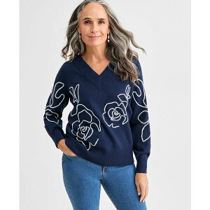 �X�^�C���A���h�R�[ ���f�B�[�X �j�b�g&�Z�[�^�[ �A�E�^�[ Petite Embroidered Soutache Long-Sleeve Sweater, Macy's Exclusive Industrial Blue Combo