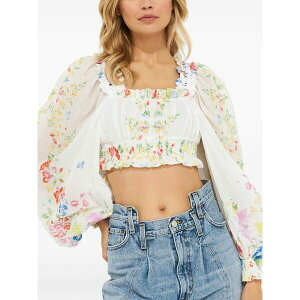 �`���� ���C�X �C�r�U ���f�B�[�X �V���c �g�b�v�X Hince floral square-neck top White