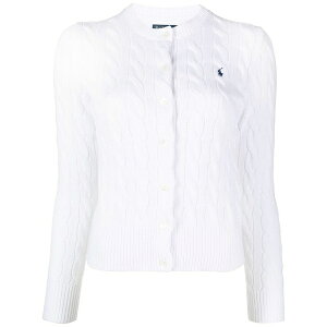 �����t���[���� ���f�B�[�X �J�[�f�B�K�� �A�E�^�[ Polo pony cable-knit cardigan White