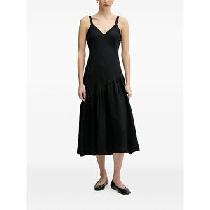 �_�i �L������ �j���[���[�N ���f�B�[�X �����s�[�X �g�b�v�X V-neck ruffled midi dress Black