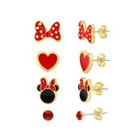 ディズニー レディース ピアス＆イヤリング アクセサリー Minnie Mouse Classic Fashion Stud Earring - Classic Minnie, Red/Gold - 4 pairs Black, red
