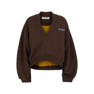 W AeBR fB[X p[J[EXEFbgVc AE^[ Brown Cropped Sweatshirt With V Neck And Logo Lettering On The Front In Cotton Woman Dark brown