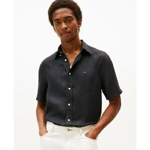 g~[ qtBK[ Y Vc gbvX Men's Regular-Fit Linen Short-Sleeve Shirt Black