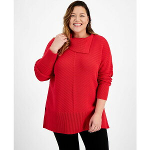 �X�^�C���A���h�R�[ ���f�B�[�X �j�b�g&�Z�[�^�[ �A�E�^�[ Women's Envelope-Neck Tunic Sweater, PP-4X, Created for Macy's Tango Red