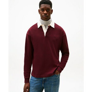 �g�~�[ �q���t�B�K�[ �����Y �j�b�g&�Z�[�^�[ �A�E�^�[ Men's Logo Crest Solid Rugby Sweater Deep Burgundy