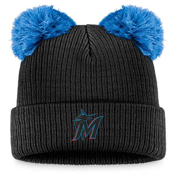【送料無料】 ファナティクス レディース 帽子 アクセサリー Miami Marlins Fanatics Branded Women´s Double Pom Cuffed Knit Hat Black/Blueのサムネイル